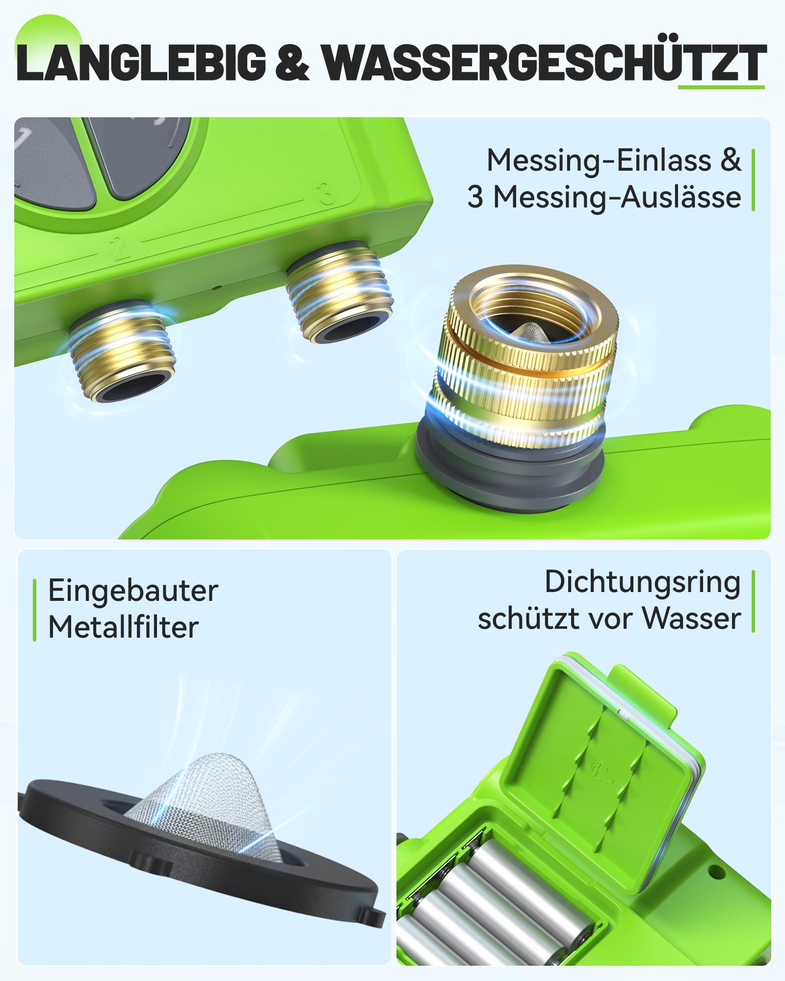 RAINPOINT Bewässerungscomputer WLAN 3 Ausgänge mit Gateway, Messing EIN- und Ausgang, App- & Sprachsteuerung, Automatische Regenverzögerung Bewässerungssystem für Garten und Rasen