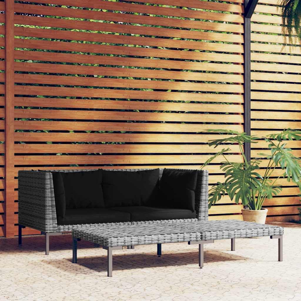 Juego de salón de jardín de 3 piezas, mesa de café de ratán, sofá