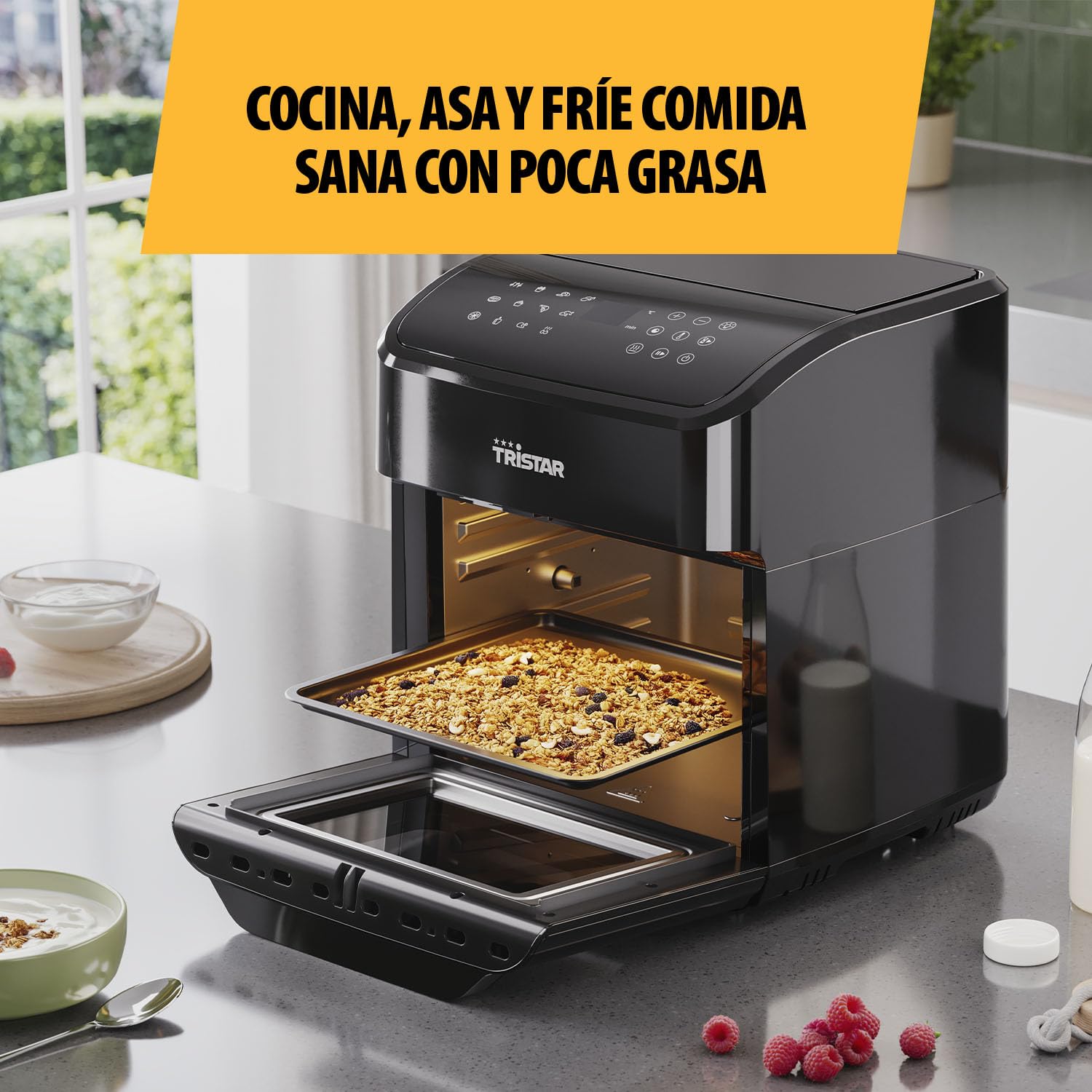Tristar Freidora sin Aceite 12 L con Función Horno Mini, Airfryer 2 en 1 con Convección, 12 Programas, Pantalla Digital, Ventana, Función Shake, Libre de BPA, 1800 W, FR-9065