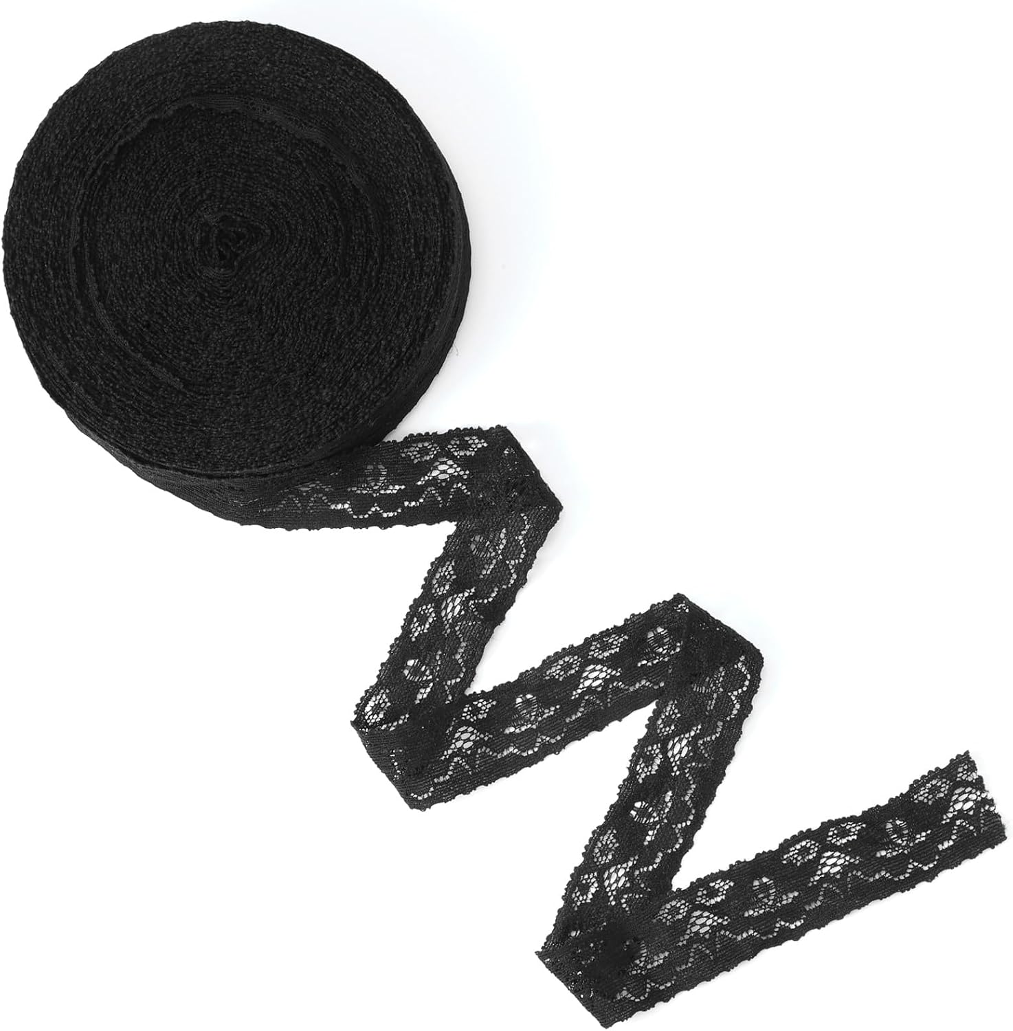 Black Lace Ribbon 0.98" Wide x 25 Yards Elastic Floral Pattern Lace Trim Black Stretch Vintage Laces Fabric by The Yard for Flower Design DIY Crafts Sewing Present Wrapping Decoration