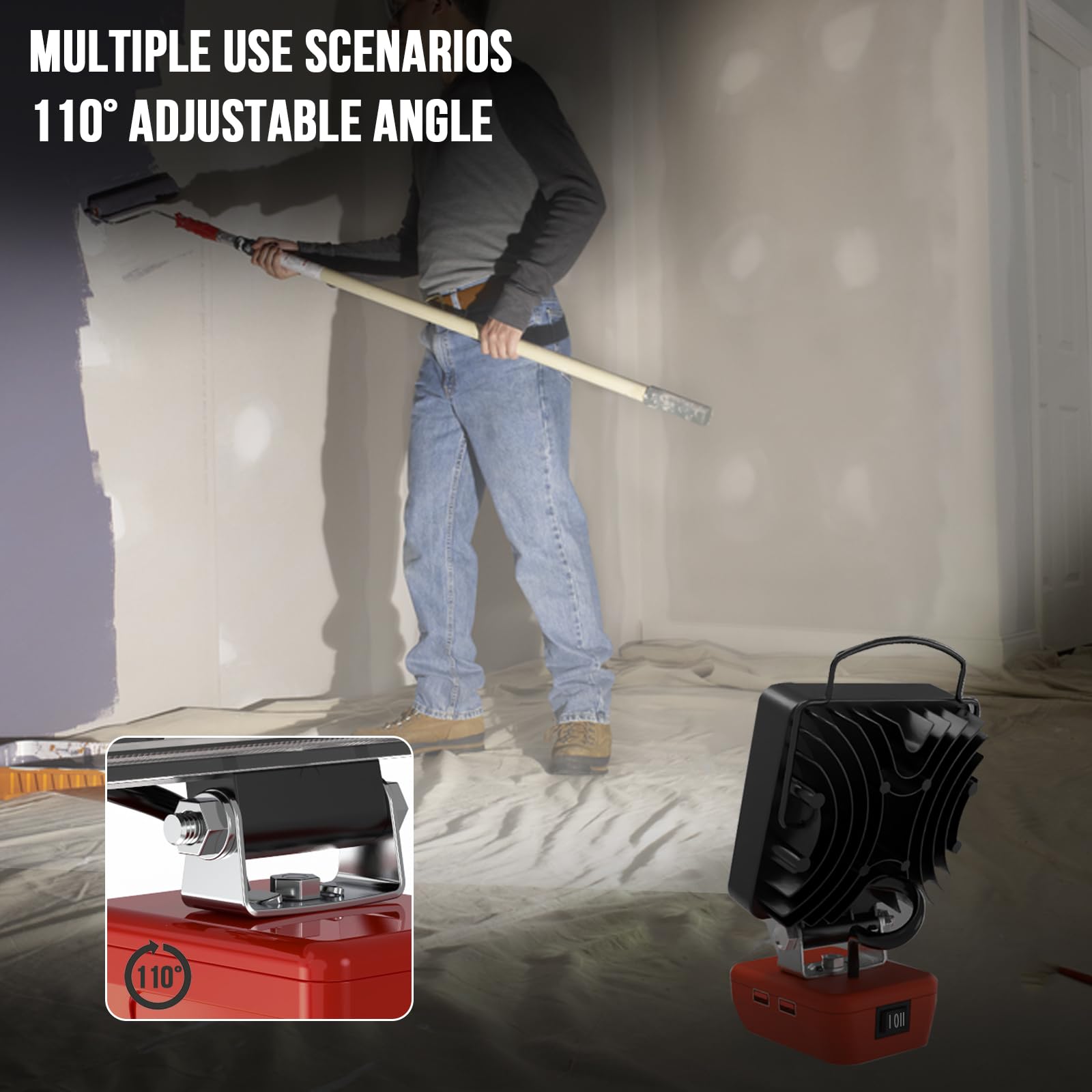 Lámpara Led Sin Cuerda Compatible con Milwaukee M18 Luces de Trabajo Alimentadas por Baterías,34W 5000Lm Linterna de Trabajo de Inundación Portátil con Puerto de Cargador USB para Acampar