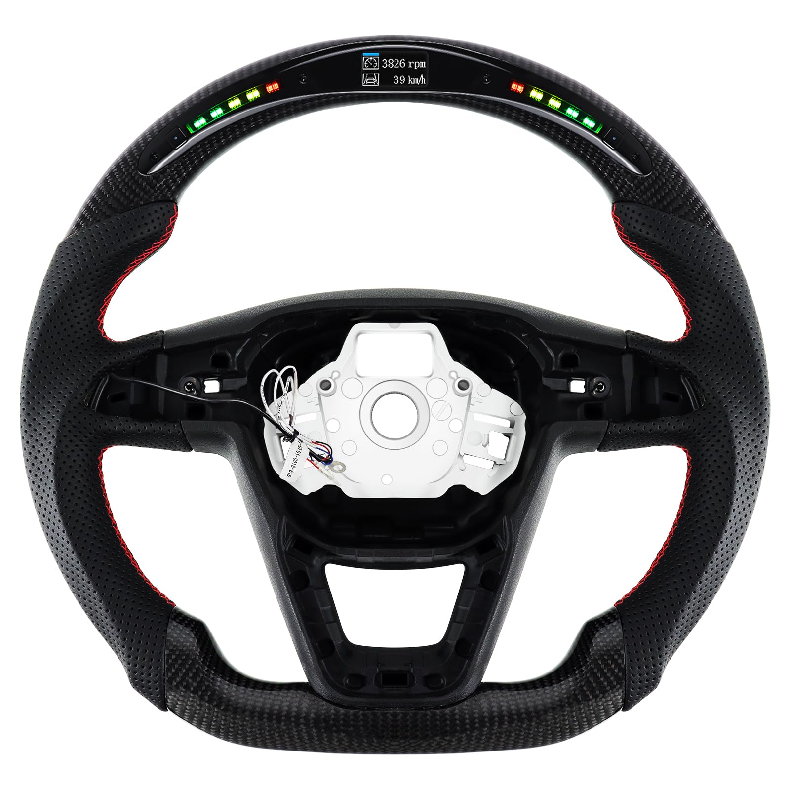 Volante de fibra de carbono, volante de cuero en forma de D, parte inferior plana, indicador de cambio LED, mango de cuero perforado para Seat Cupra Leon MK3 2013-2019