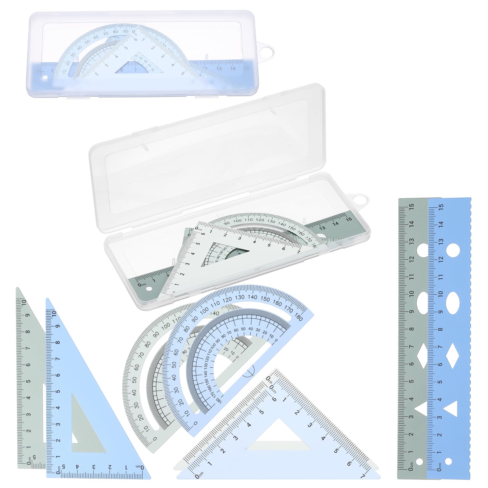 PATIKIL Geometry Set, 6 Inch Aluminum Ruler & 2 Triangles, Metal Protractor Ruler Math Drafting Measuring Tool for Home Office Math Drawing Engineering Art,Gradient Green/Gradient Blue