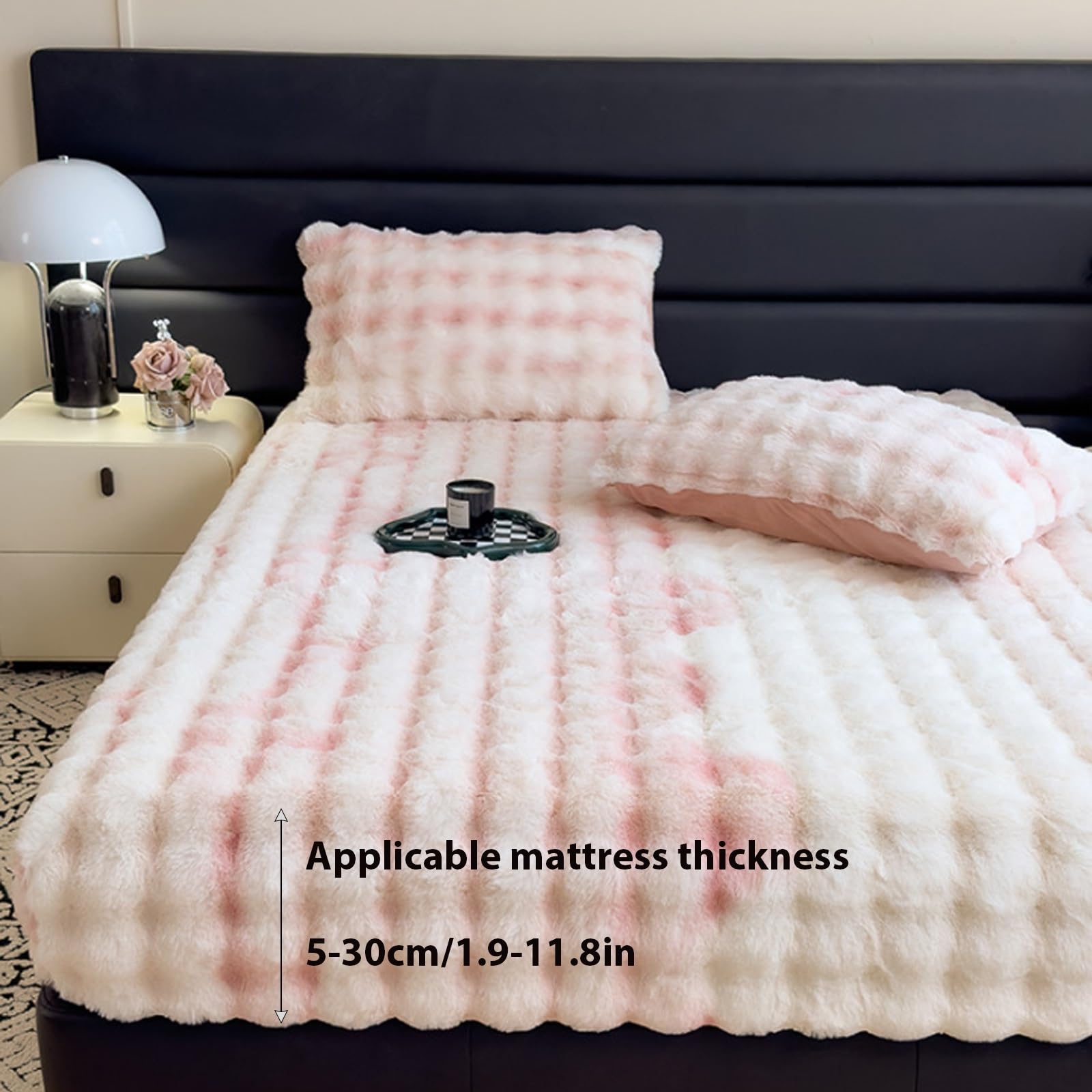 Sábanas bajeras de Terciopelo y Piel sintética Sábana Bajera Gruesa y mullida con Bolsillo Profundo de 28 cm, Comodidad y Calidez para Todas Las Estaciones(Pink,180x200cm/70.8 * 78.7in)