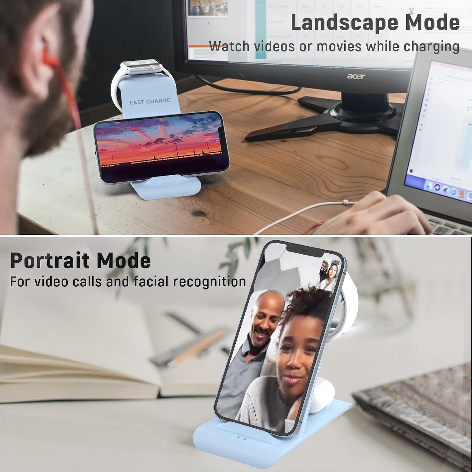 HATALKIN 3 in 1 Wireless Charging Station Compatible for Apple Products Multiple Devices Apple Watch 8 Ultra 7 SE 6 5 4 3 2 AirPods Pro 2 iPhone 14 13 12 11 Pro Max 8 Plus Fast Wireless Charger Stand
