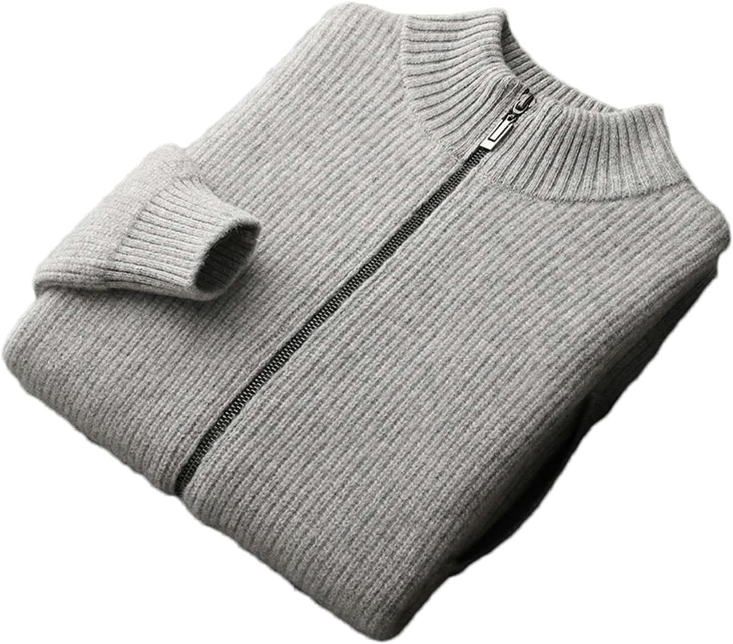 Autumn Winter Half-high-Necked Zipper Wool Cardigan Men's Padded Leisure Knitted Cashmere Bottoming Shirt for Man