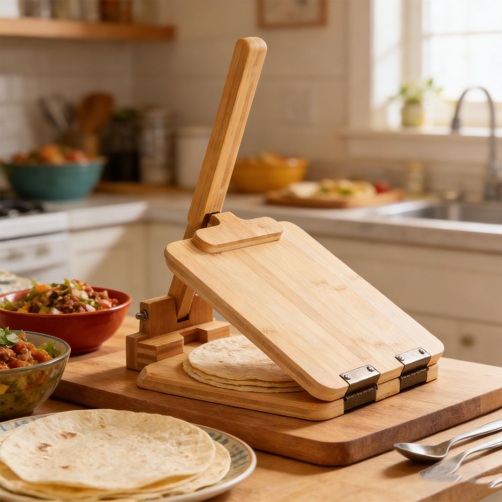 Pressa per impasti artigianali in legno per crepe fatte in casa con pressa elettrica per impasti in metallo