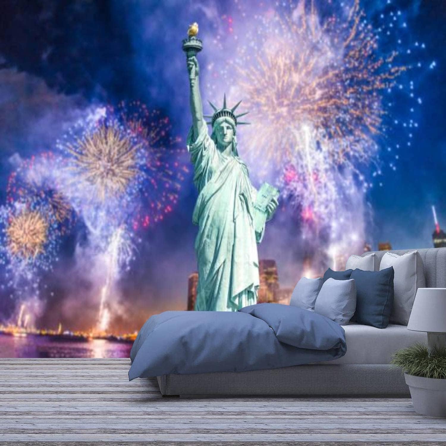 Papier Peint Photo Mural 3D Paysage de Feux d'Artifice Amovible pour Salon et Chambre