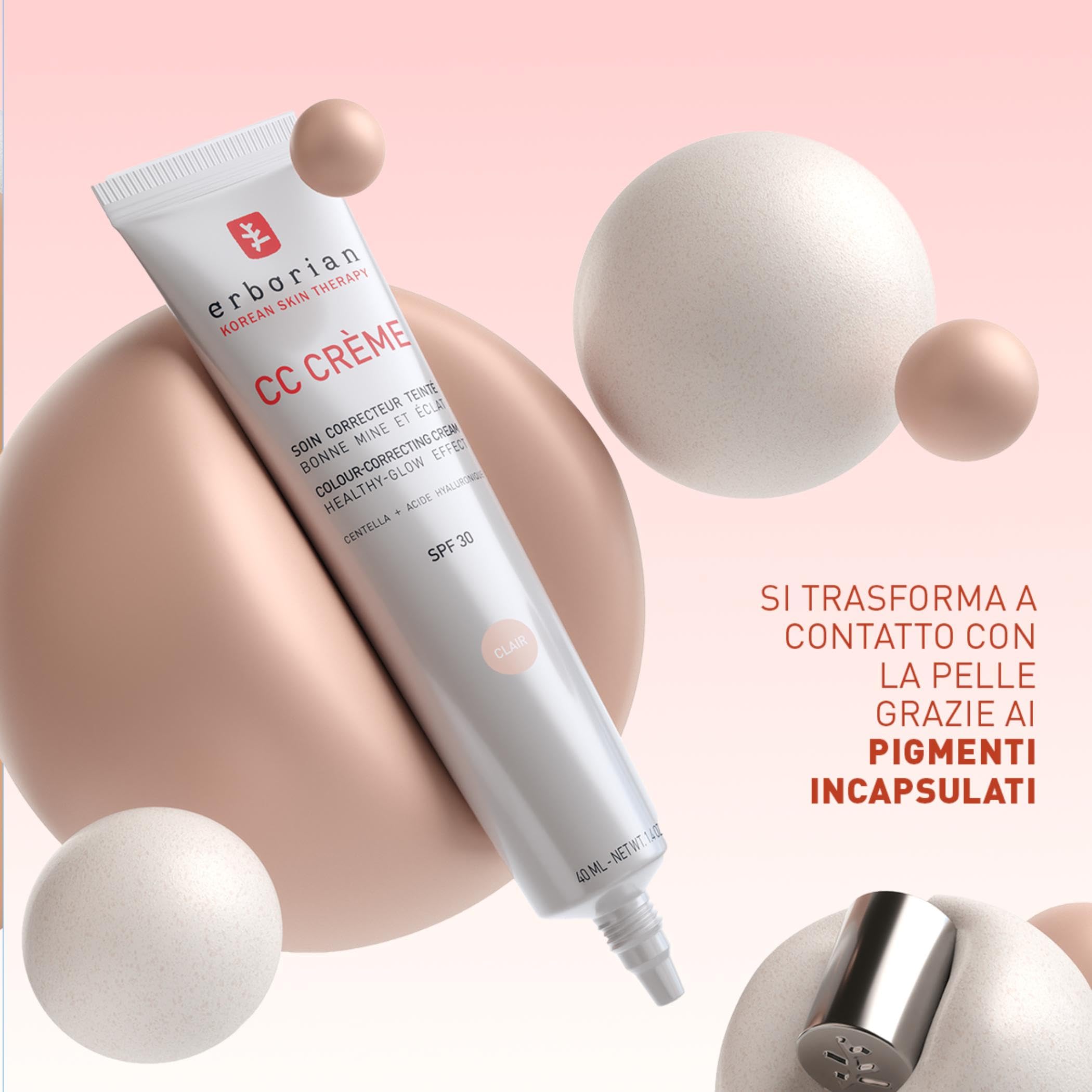 Erborian - CC Crème alla Centella Asiatica - Crema Viso Illuminante ad Alta Definizione e Trucco - Protezione Solare SPF 30 - Cosmetica Coreana
