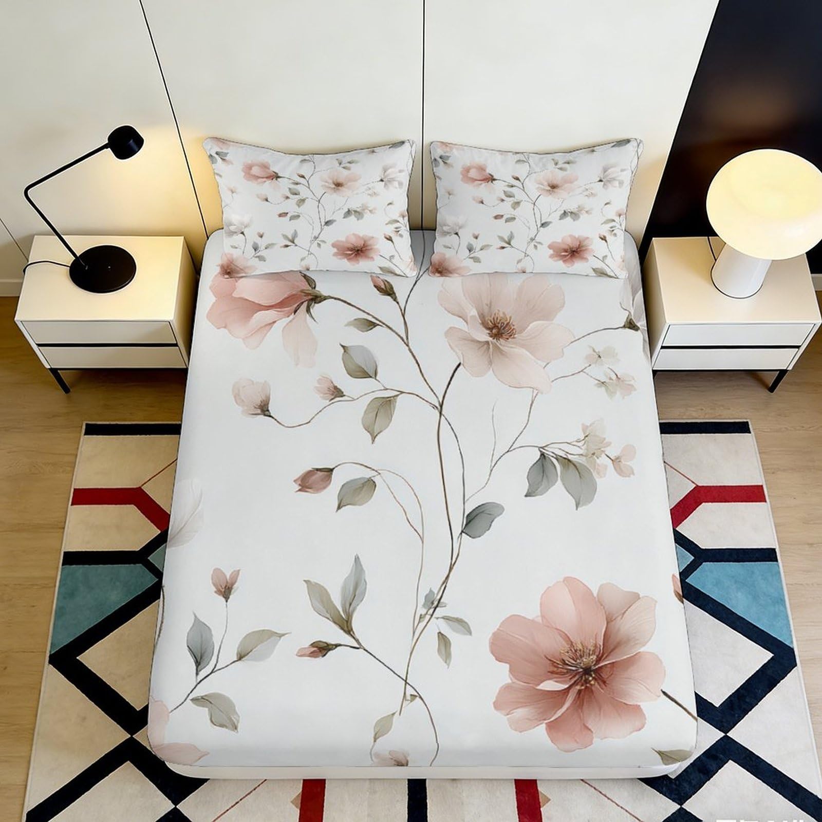 Jqzkxnhpbr Style-5 3D Printed Pastel Floral Fitted Sheet Microfiber Soft Breathable Botanical Bed Cover For Bedroom Dorm Mattress Decor 90X200x25cm