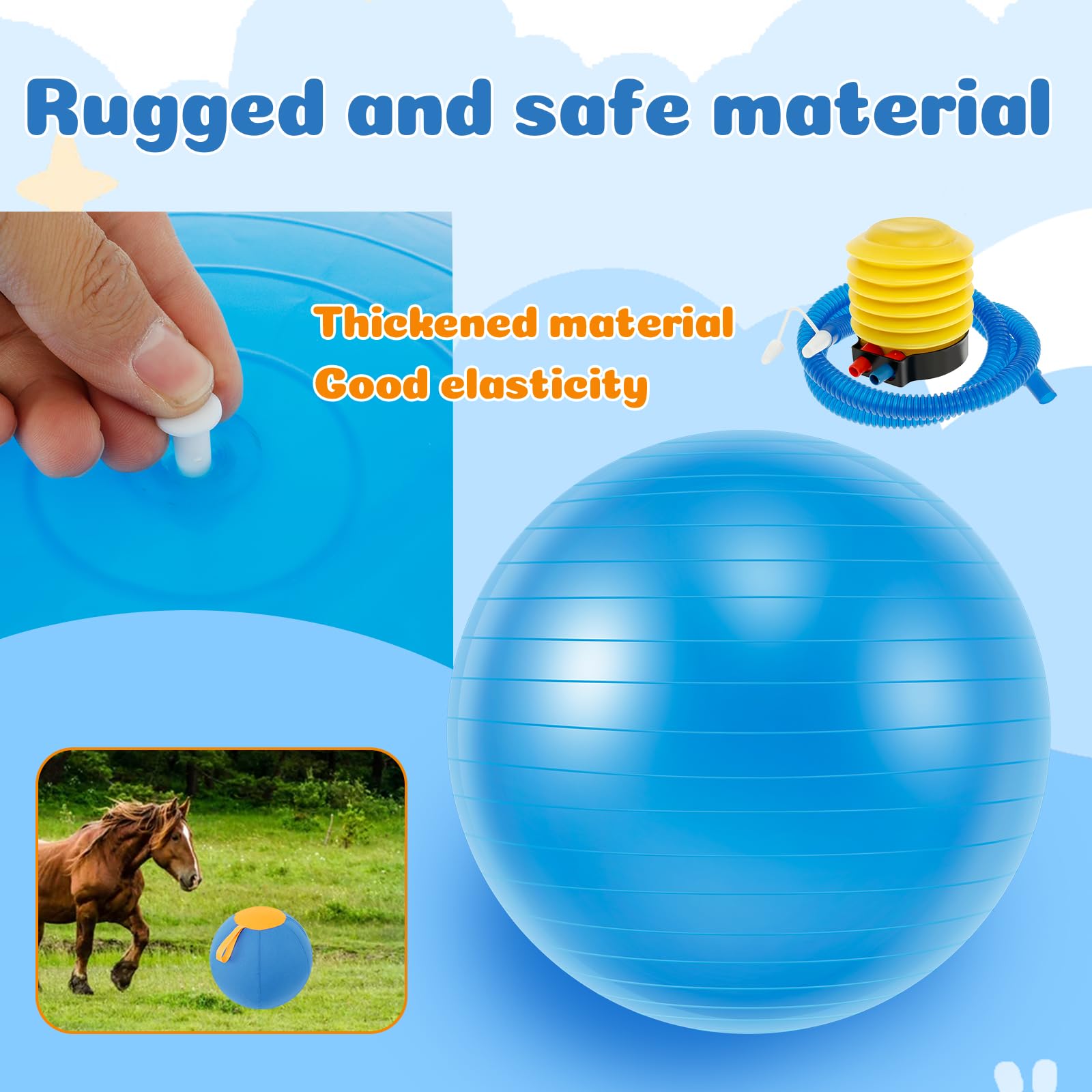 Dawpet Herding Horse Ball - Herding Ball Speelgoed voor Paarden 76 cm Mega Herding Hond Ballen met Handpomp, Blauw Anti-Burst Training Voetbal voor Paarden