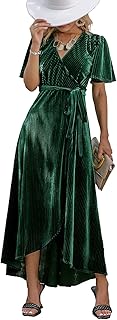 Women's Velvet V Neck Wrap Semi Formal Dress Cocktail Party Maxi Dress f...