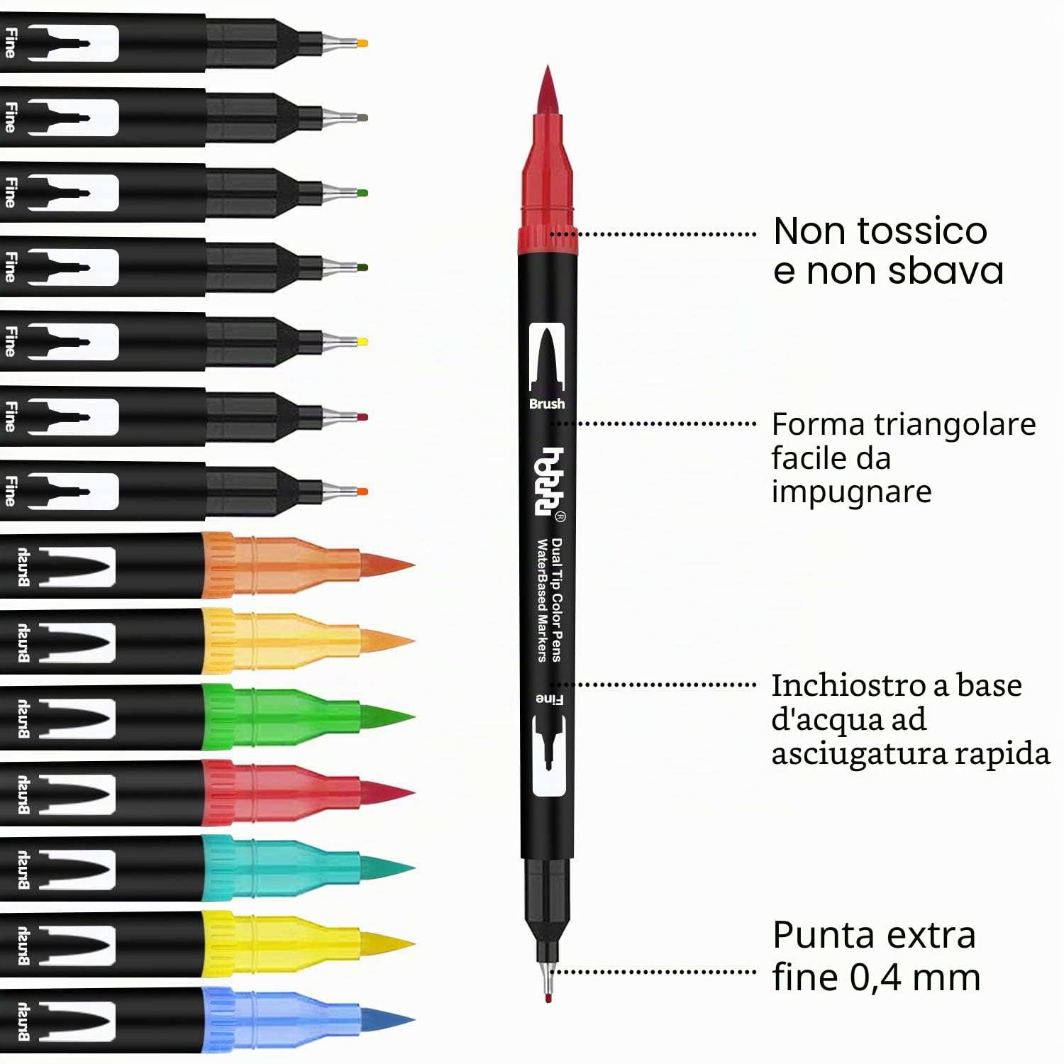 hhhouu 100 Colori Brush Pen Lettering Pennarelli Doppia Punta Fine Acquerellabili Penne da Colorare per Adulti Bullet Journal,Calligrafia, Dsegno hho-100B