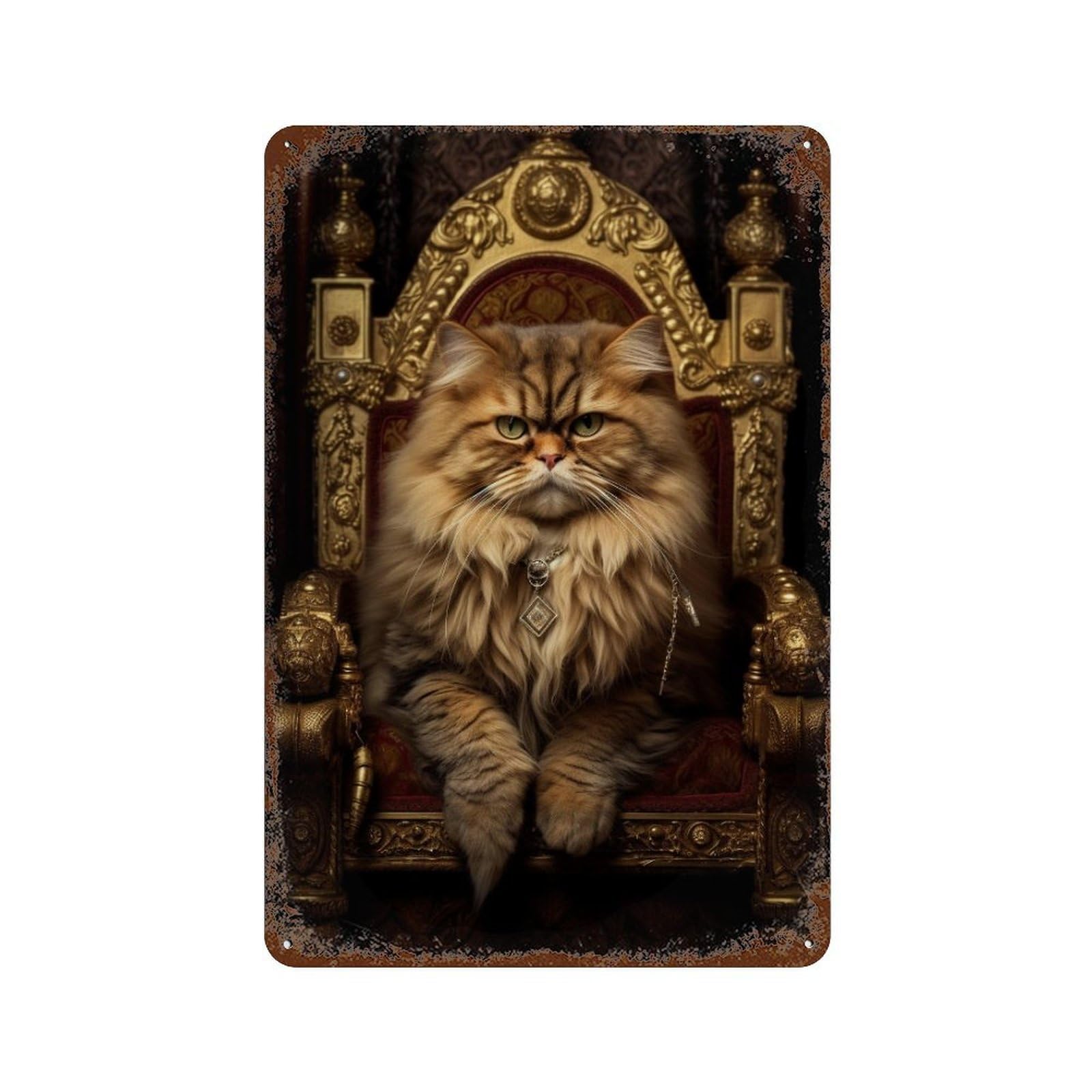 Garage Style Royal Persian Cat Throne-9 Distressed Metal Wall Sign 11.8"x7.9", Rustic Home Decor for Bar And Workshop