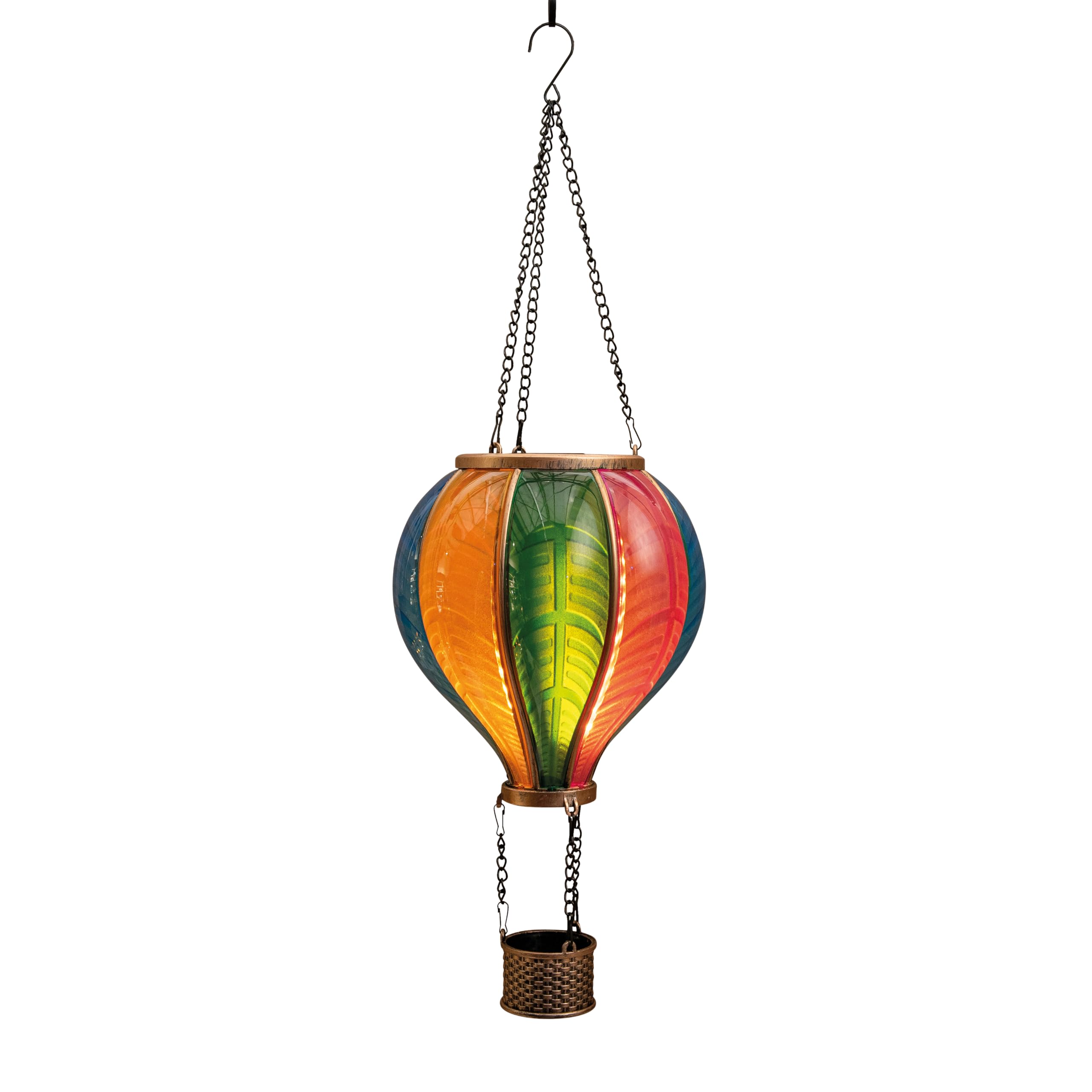 Anna’s Collection Solar-Heißluftballon LED-Gartenlaterne mit realistischem Flammeneffekt – Hochwertiges Farbglas & Metall, Wetterfeste Solarleuchte zum Aufhängen (Bunt, 29 cm x 50 cm - 40 LEDs)