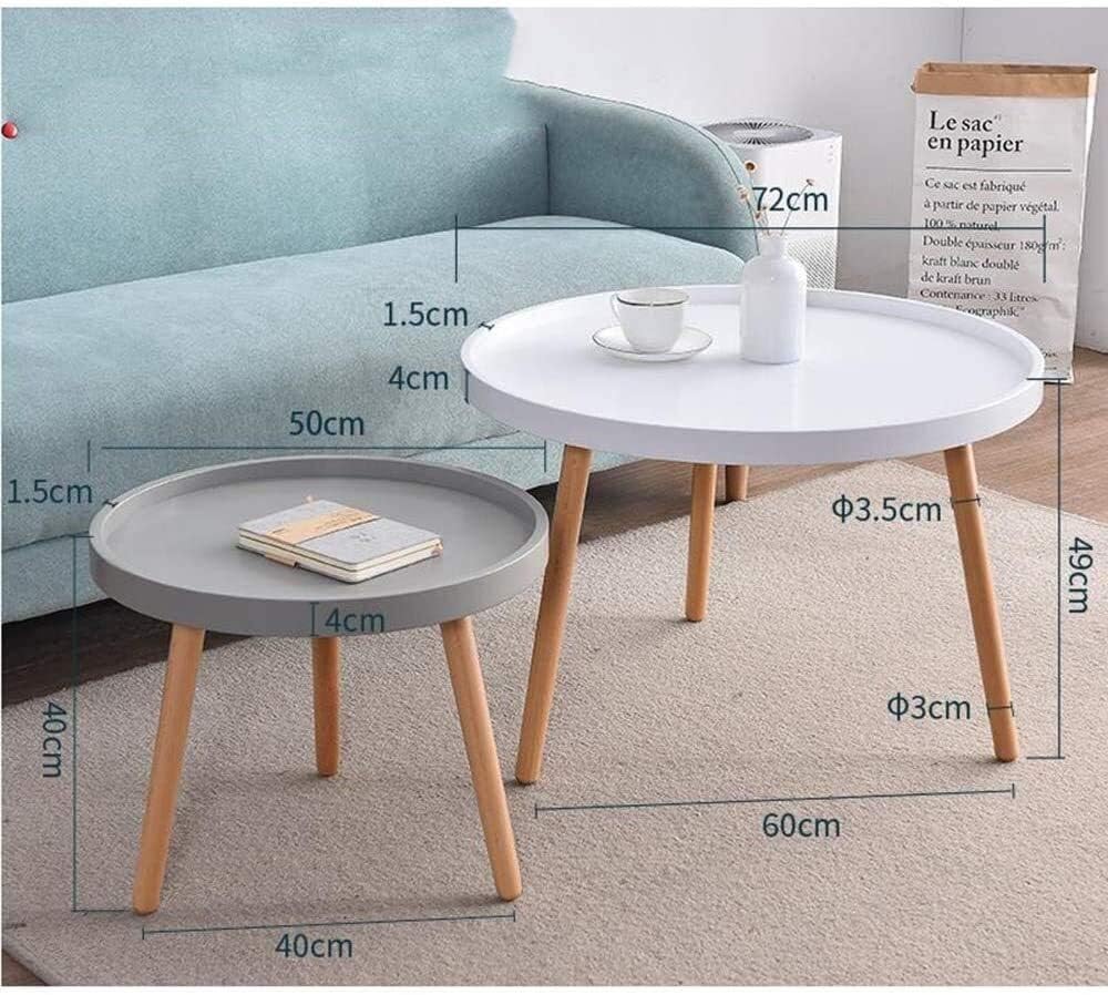 Coffee Tables Desk Scandinavian Nesting Side Tray Table Occasional Set of 2 Round Solid Pine Legs Nature DELICATEWNN (Size : 01)
