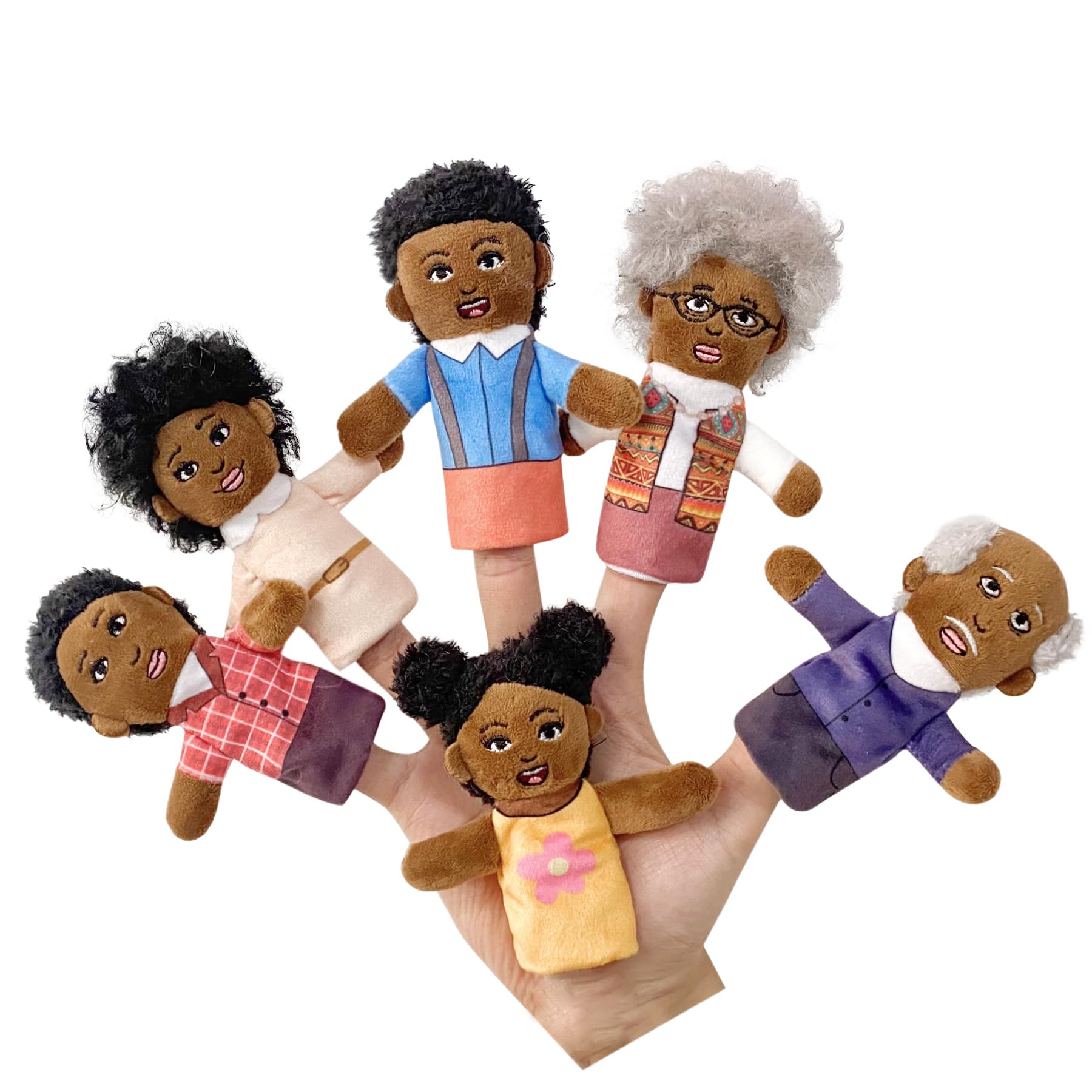 Finger Puppet Family Finger Puppet,6pcs Cute Puppet Mini Plush Toys Teaching Show,Soft Puppet for Kids Family Members Role Playing Birthday Party (African Style)