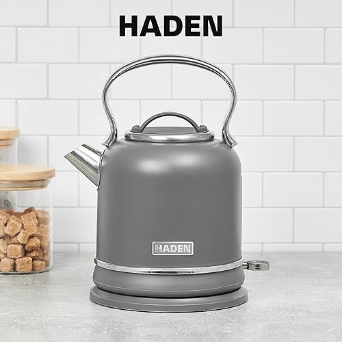 Miniatura 6 de Haden Chelsea - Hervidor de agua eléctrico de 1,7 litros con base de 360 grados, gris y cromado