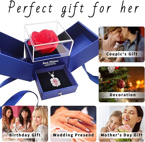 Miniatura 5 de QUEEMEN Collar artificial con flores de jabón color rosa regalo para el día de San Valentín para novia collar rosa regalo de San Valentín cumpleaños