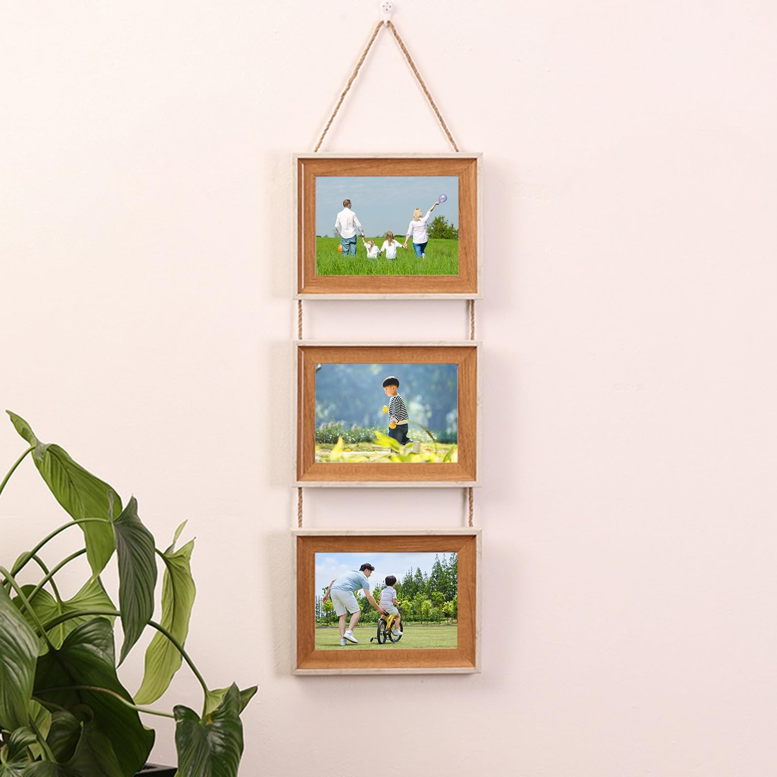 Cornice 3 Foto, Rettangolo 3 Foto appesa al muro Cornice da Parete, Decorazione per Casa, Orizzontale, Marrone, 20x25cm