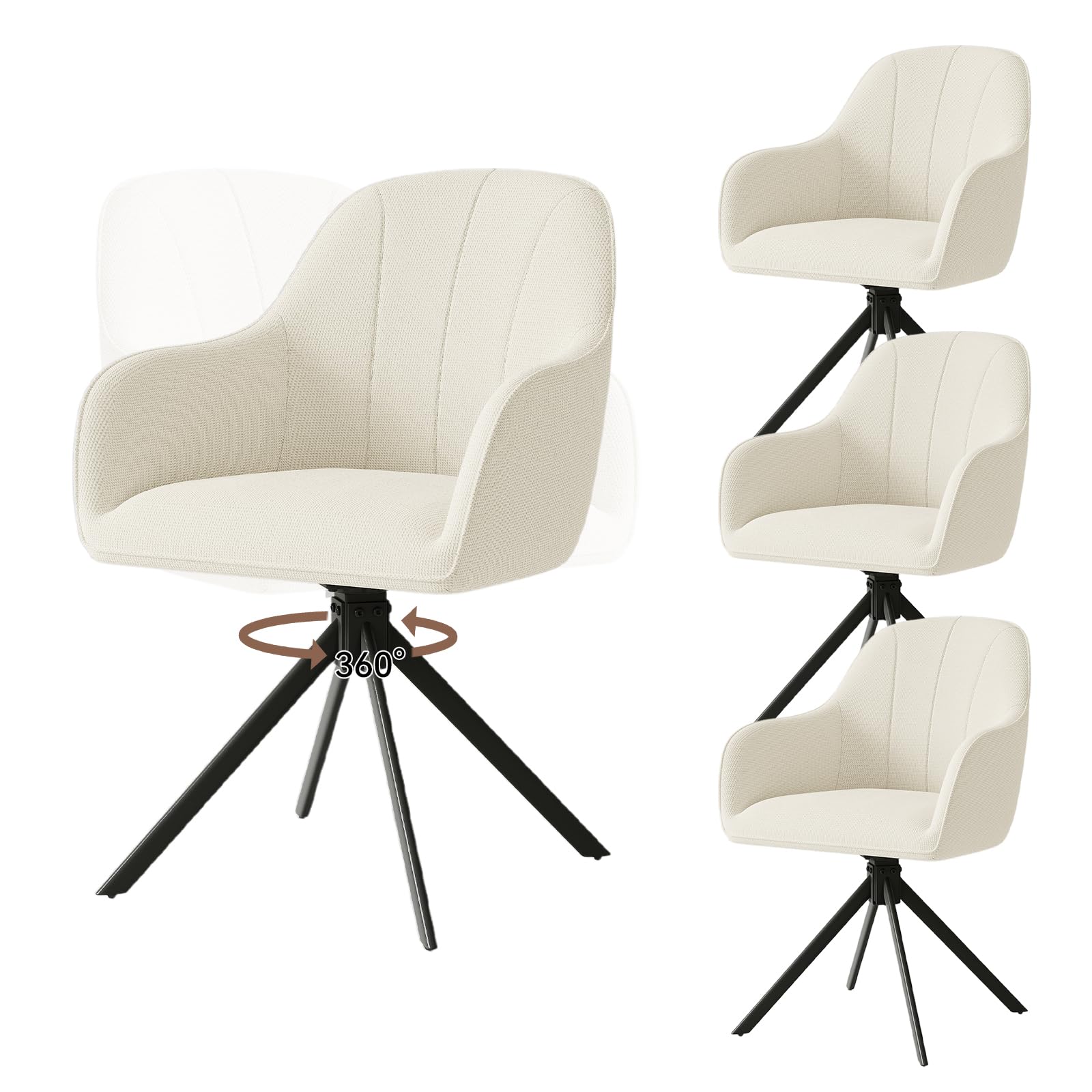 Hawthyhome 360°Swivel Dining Chairs Set of 4 Upholstered 5cm Cushion Beige