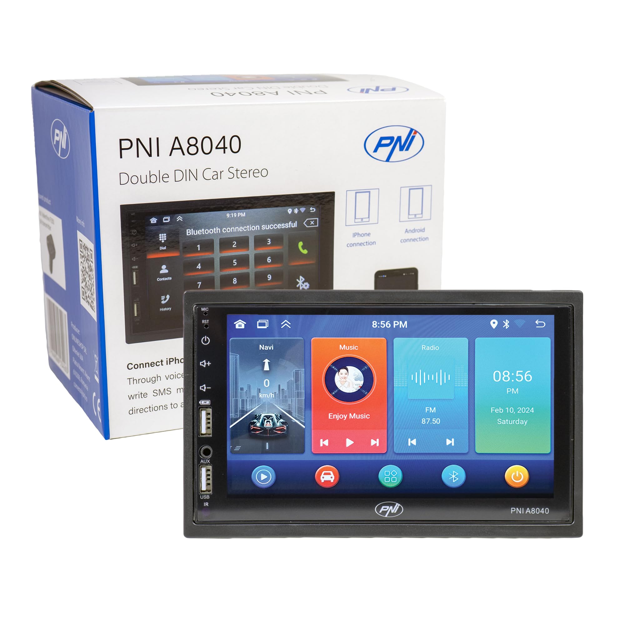 Reproductor Multimedia para Coche PNI A8040 con Android 13, 2GB DDR3/ROM 32GB, Pantalla de 7 Pulgadas, CarPlay, Android Auto, 2 x USB, BT
