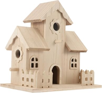 Wooden Bird House, Unfinished Cottage Hanging Birdhouse for Outside to Build or Paint, 7.8 Unpainted Sleeping Nest Mini Bird Feeder Houses to Decorate Crafts, Indoor Outdoor Use