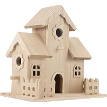 Wooden Bird House, Unfinished Cottage Hanging Birdhouse for Outside to Build or Paint, 7.8" Unpainted Sleeping Nest Mini Bird Feeder Houses to Decorate Crafts, Indoor Outdoor Use