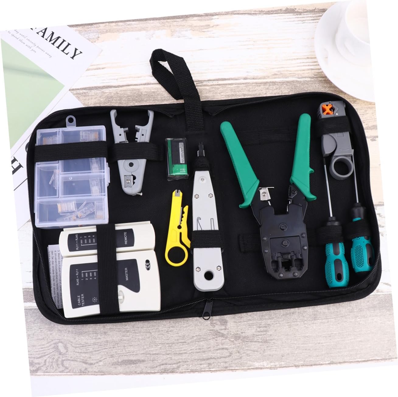 Network Tool Kit for Lan Installation and Repair Includes Cable Tester Crimper Stripper and Utility Knife Portable and Convenient for Networking Professionals
