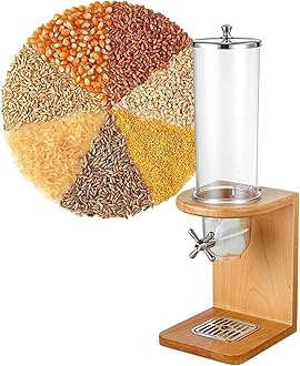 3.5L/7L/10.5L Dry Food Dispenser, Triple-Head Cereal Storage Container with PC Barrel and Wood Base for Rice, Candy, Beans, and Nuts(Single head)