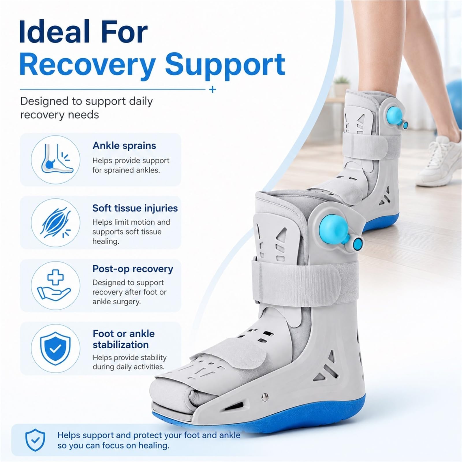 Bota Ortopédica para Fractura de Pie con Doble Airbag Inflable y Suela Antideslizante Bota de Aire para Recuperación de Tobillo Metatarso para Hombre y Mujer(M)