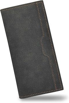 Long Wallet for Men, Stylish Ultra-Thin Bifold Wallets for Men with 12 Card Slots & ID Window & Zippered Coin Pocket, Credit Card Wallet for Suits and Daily Use Black