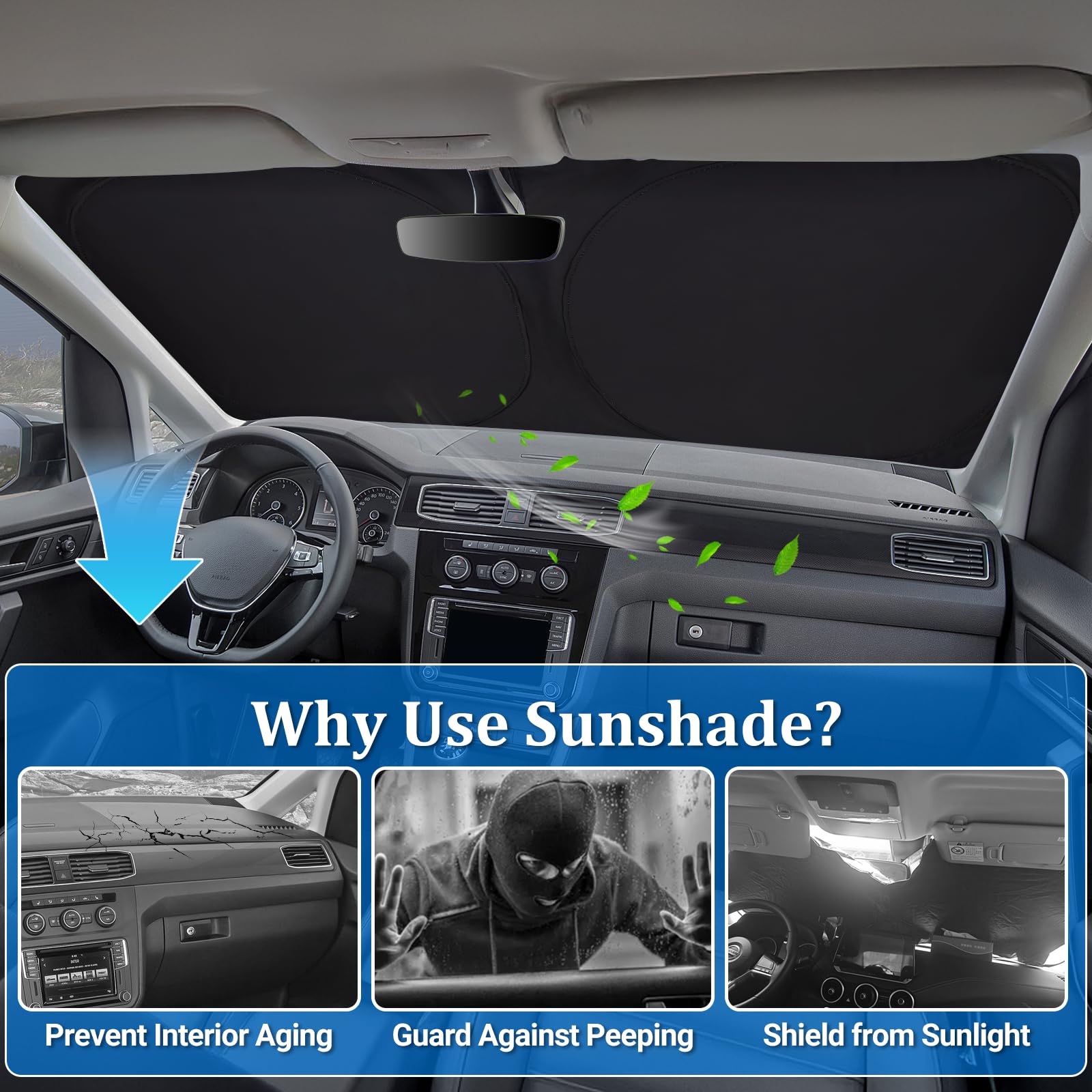 ZATOOTO Pare Soleil Voiture Pare Brise Avant sur Mesure pour VW Polo 2018-2024, Pare Soleil Pare Brise Pliable, Epais et Réfléchissant en Bloque Les Rayons UV et Garde la Voiture Plus Fraîche