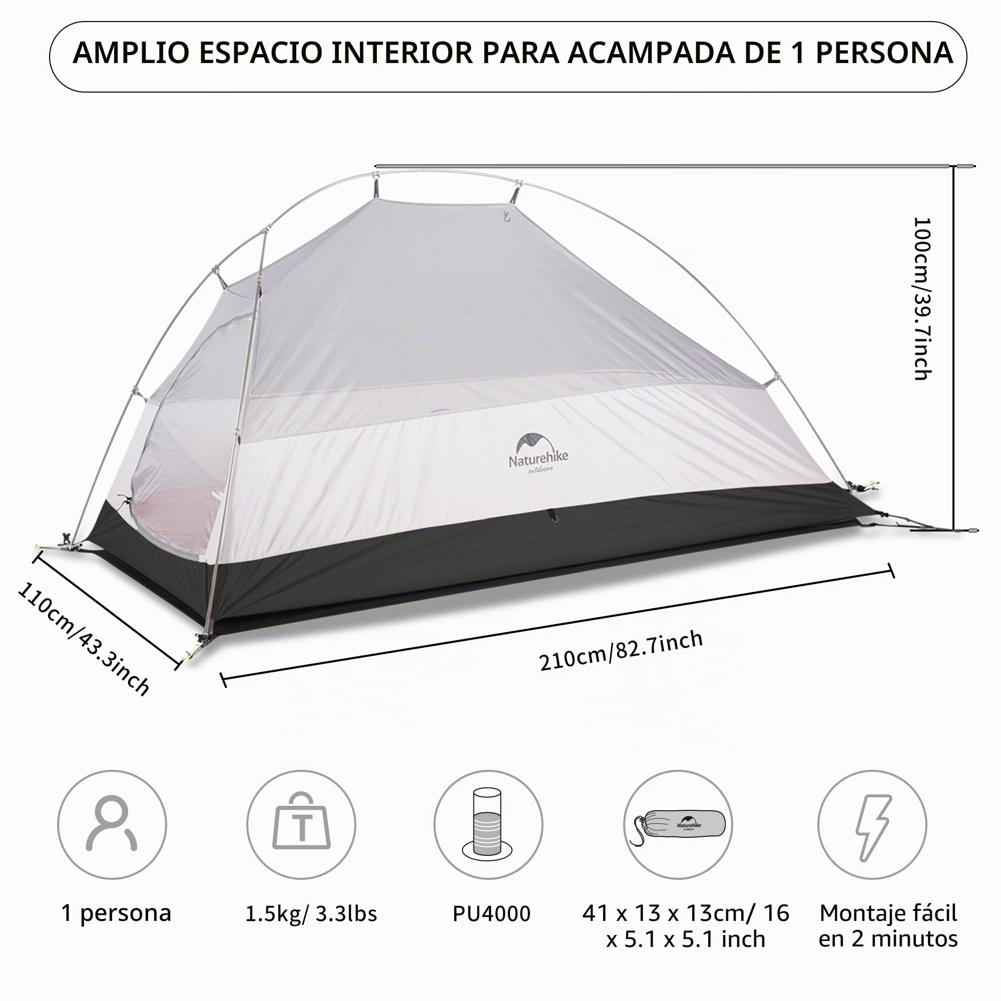 Naturehike Cloud up 1 Persona Carpa para Mochileros para Carpa de Cúpula Ligera para Acampar y Senderismo para 1 Hombre (Azul Marino)