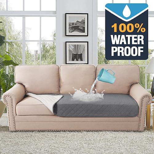 Miniatura 3 de H.VERSAILTEX Funda de cojín para sofá, 100% impermeable, lavable, funda antideslizante para cojín de mascotas, funda protectora de cojín de asiento