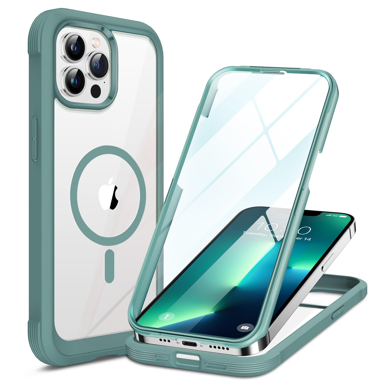 miracase for iPhone 13 Pro Case 6.1",Built-in Glass Screen Protector,Teal