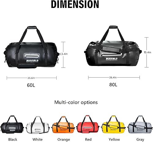 Miniatura 6 de Buffalo Gear Drybag - Bolsa de viaje impermeable de 40 L, 60 L, 80 L, bolsa de viaje resistente para kayak, rafting, canotaje, pesca, camping,