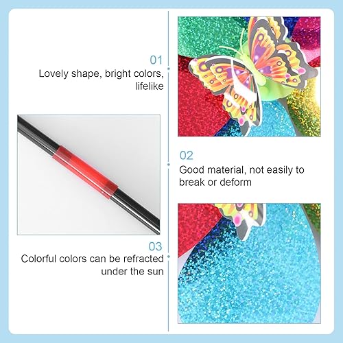 Miniatura 9 de DOITOOL Molinillos de viento de girasol con estacas de metal para decoración de patio, molino de viento de mariposa de lentejuelas