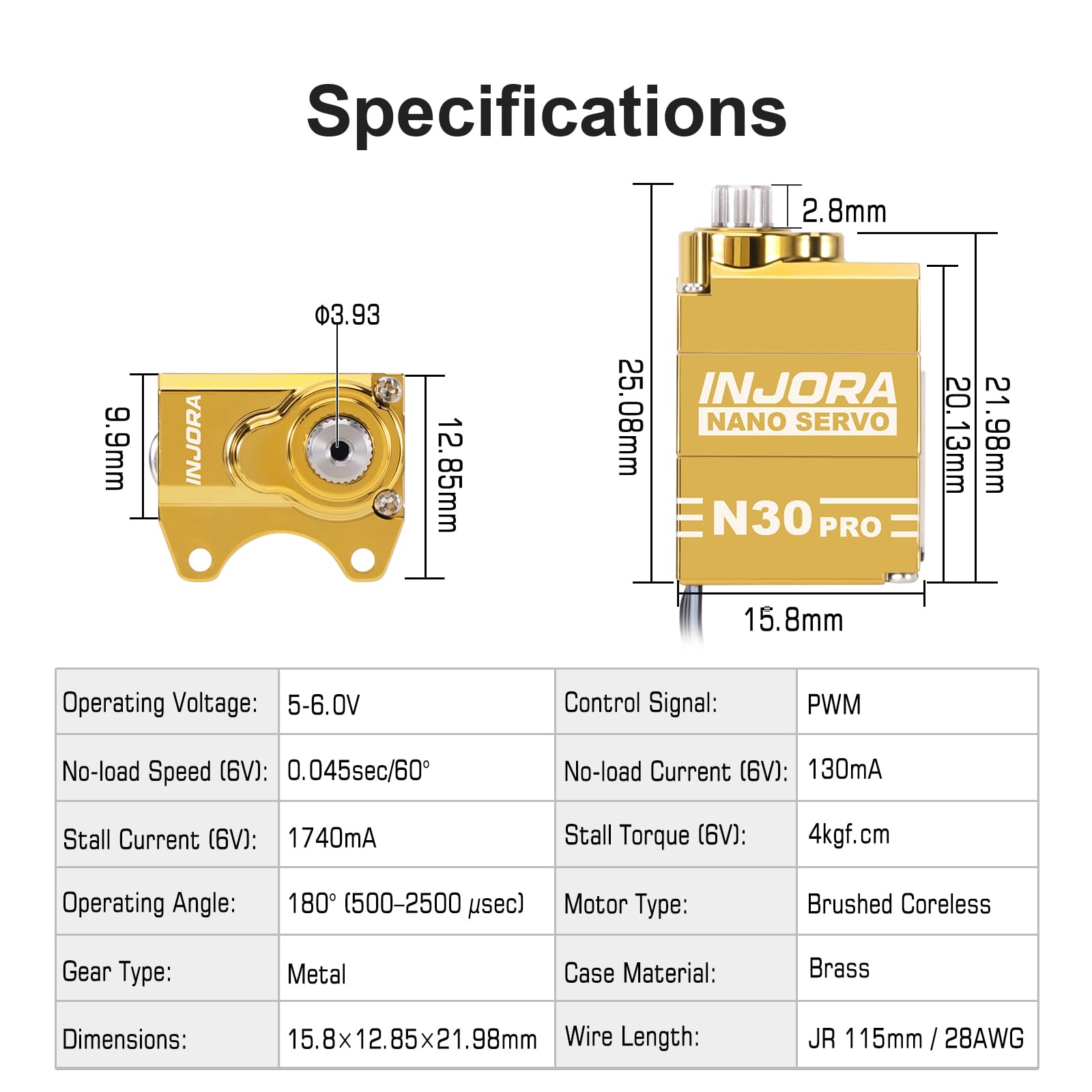 INJORA Servos N30 Pro Nano de Latón de Alto Torque con Protector para SCX30