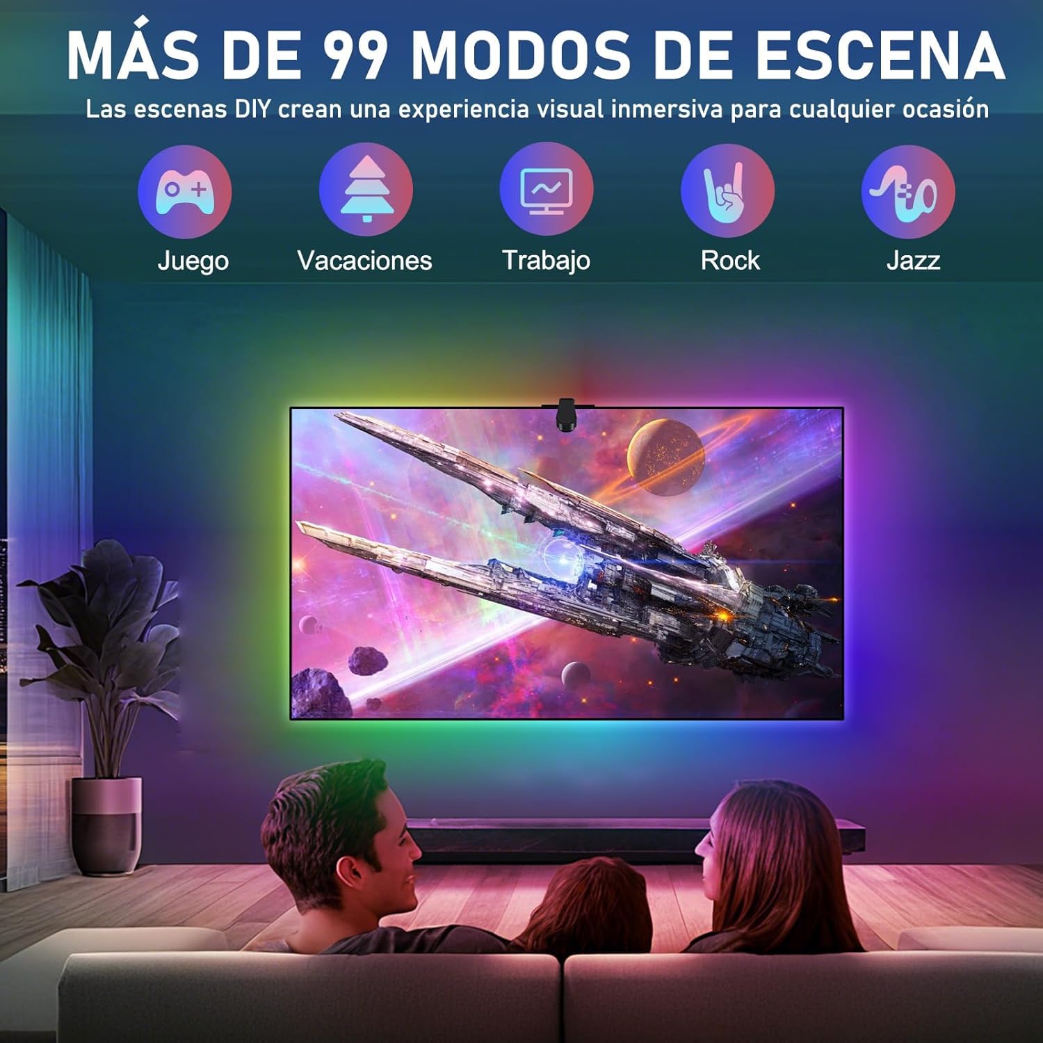 Tira LED para TV 7M Sincronizada con Imagen del Televisor, Retroiluminación LED con Sensor AR, Sincronización Musical RGB, Control Inteligente por App para TV y PC