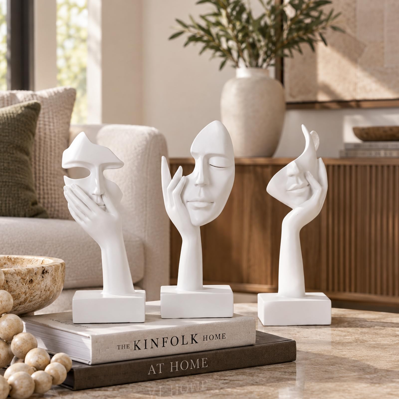 oliruim Thinker Große Statuen-Set – weiße Kunst, abstrakte Akzent-Figuren für Wohnzimmer, Schlafzimmer, Regale, Büro-Desktop, Couchtisch-Dekoration, Geschenk für Frauen (3 Stück, weiß, 22,9 cm)