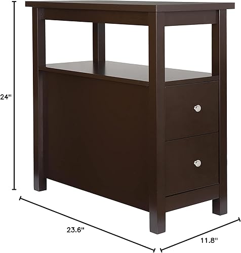 Miniatura 3 de Mesa auxiliar con 2 cajones y estante de almacenamiento abierto, mesa estrecha para oficina, dormitorio, sala de estar, color espresso