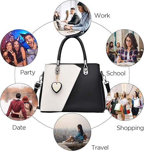 Miniatura 6 de Bolsos de cuero para mujer bolsos con asa superior bolsos de contraste con costuras de color bolso de hombro para mujer Negro, Marrón, Rosado, Gris