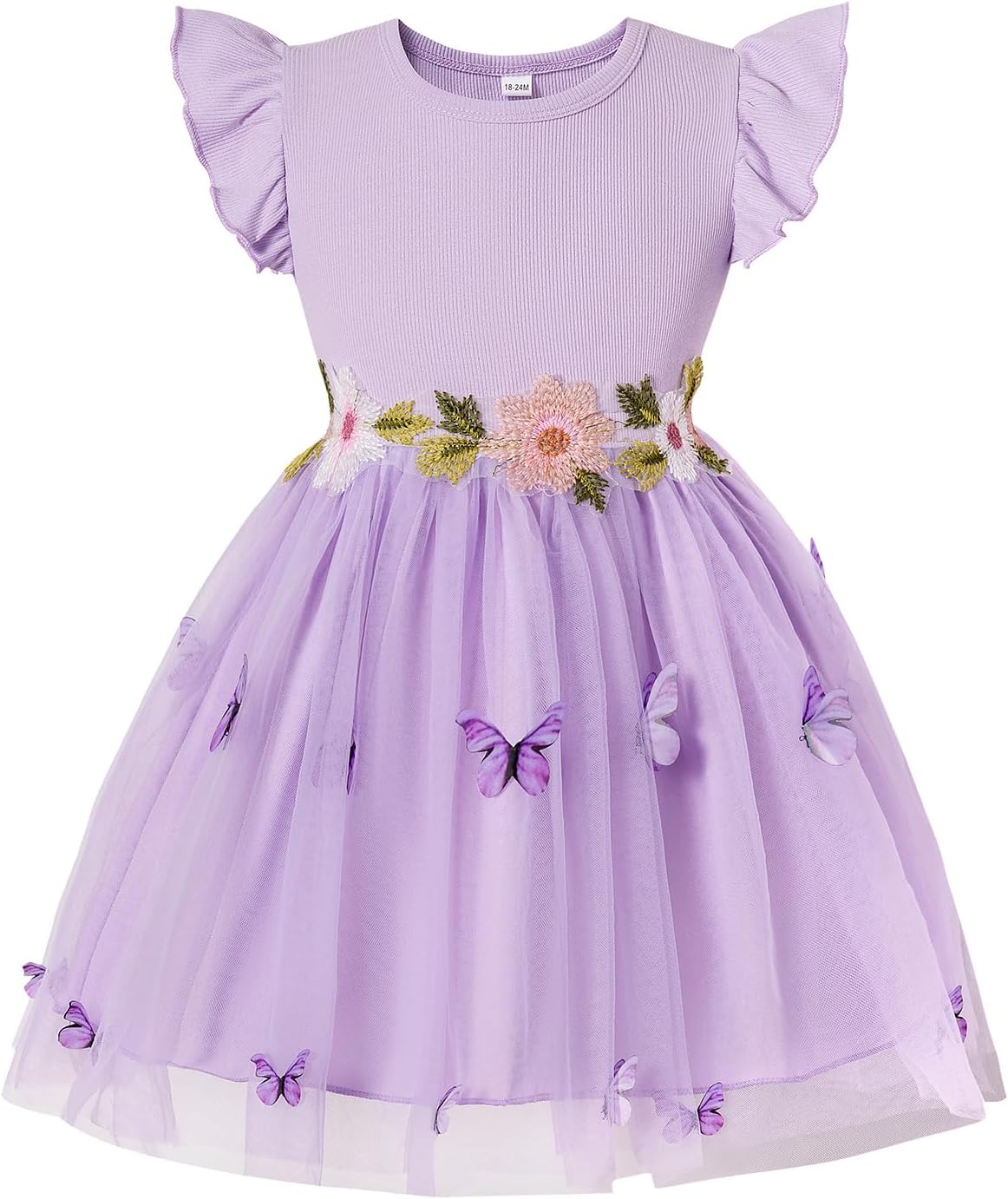 Girls Tulle Dress Toddler Flutter Sleeve Tutu Dress Summer Flower Birthday Party Princess Dresses