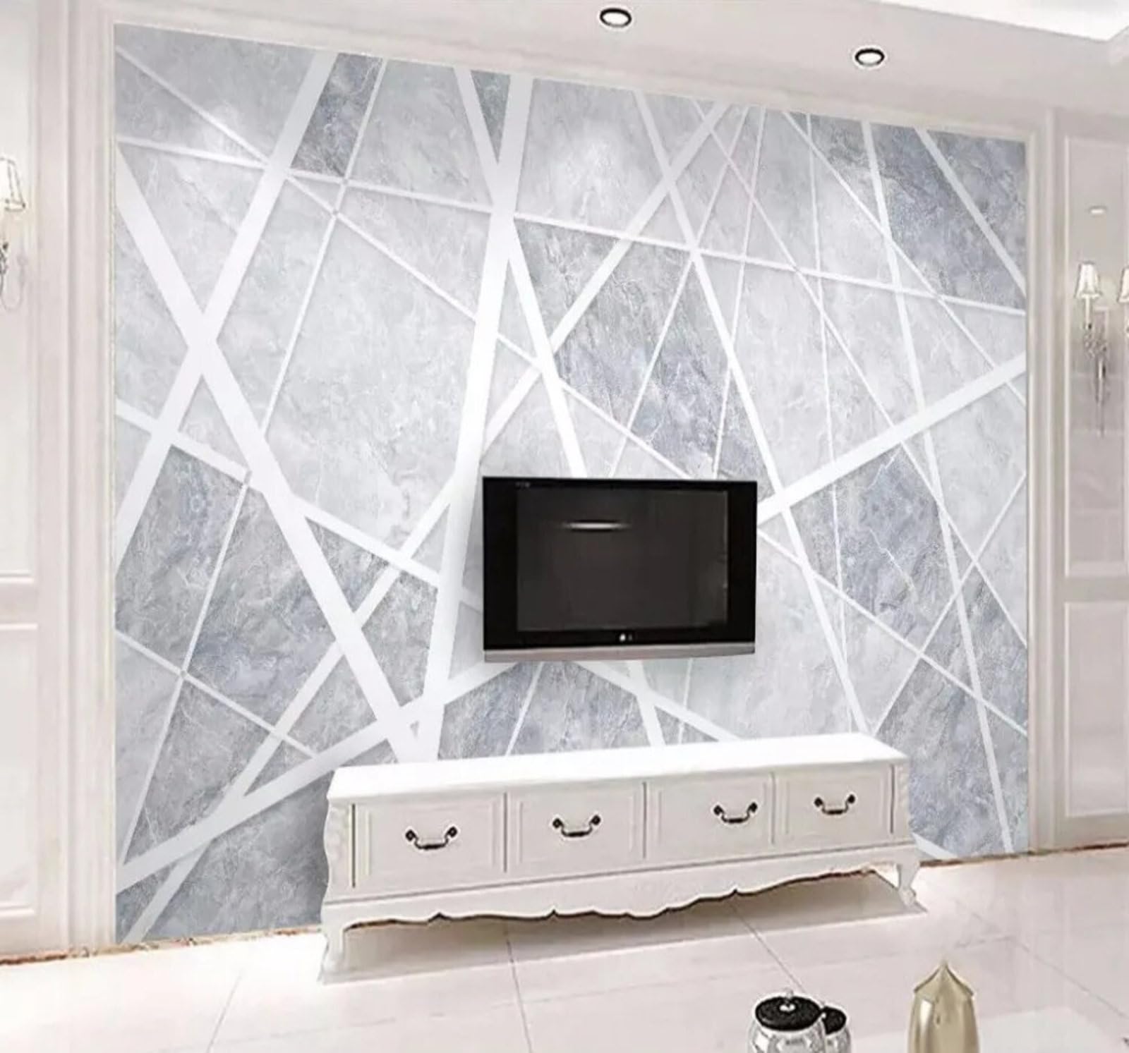 Wallpaper-3D-Xlm 350Cm×256Cm(B×H) Minimalist Abstract Geometric Lines Marble Effect 3D Wallpaper Easy Install Feature Office Living Room Sofa Bedroom Tv Background Wall Decoration-350Cm×256Cm