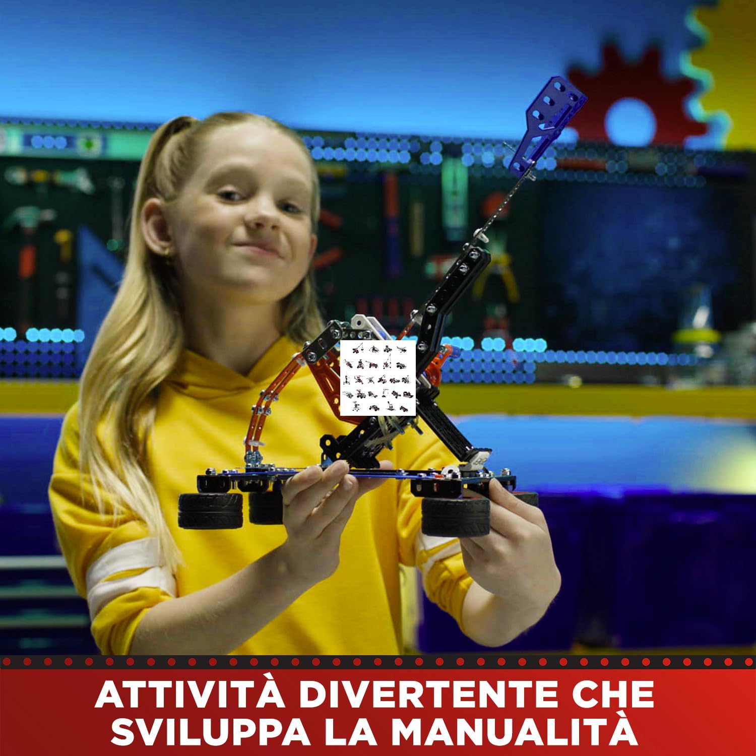 BANDAI - Meccano Valigetta di Costruzione - Kit di Costruzione 5 in 1 Veicoli, Robot, Torre Eiffel - 437 pezzi, attrezzi, istruzioni - Kit Attività assemblaggio - Giocattolo Bambini 10+ - APM20106