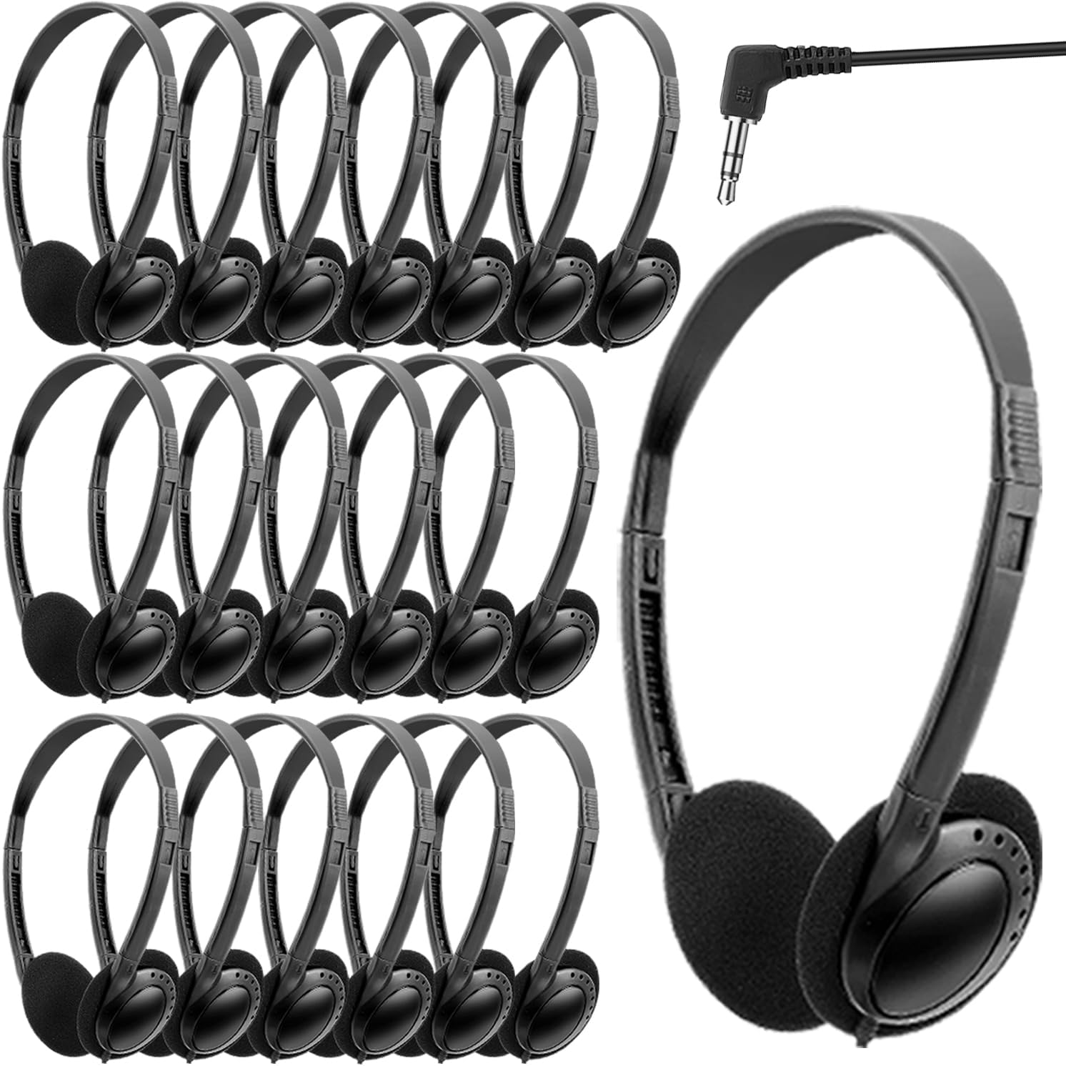 Classroom Headphones Bulk 20 Pack for Kids School Students Teens Toddler Childern and Adults-Wholesale Earphpones (Black)