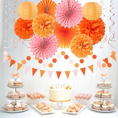 Miniatura 4 de Decoraciones de Fiesta de Acción de Gracias Otoñal Boho Rosa-Naranja - 33 piezas Pancarta de Friendsgiving Otoñal, Serpentinas Guirnalda de Borlas,