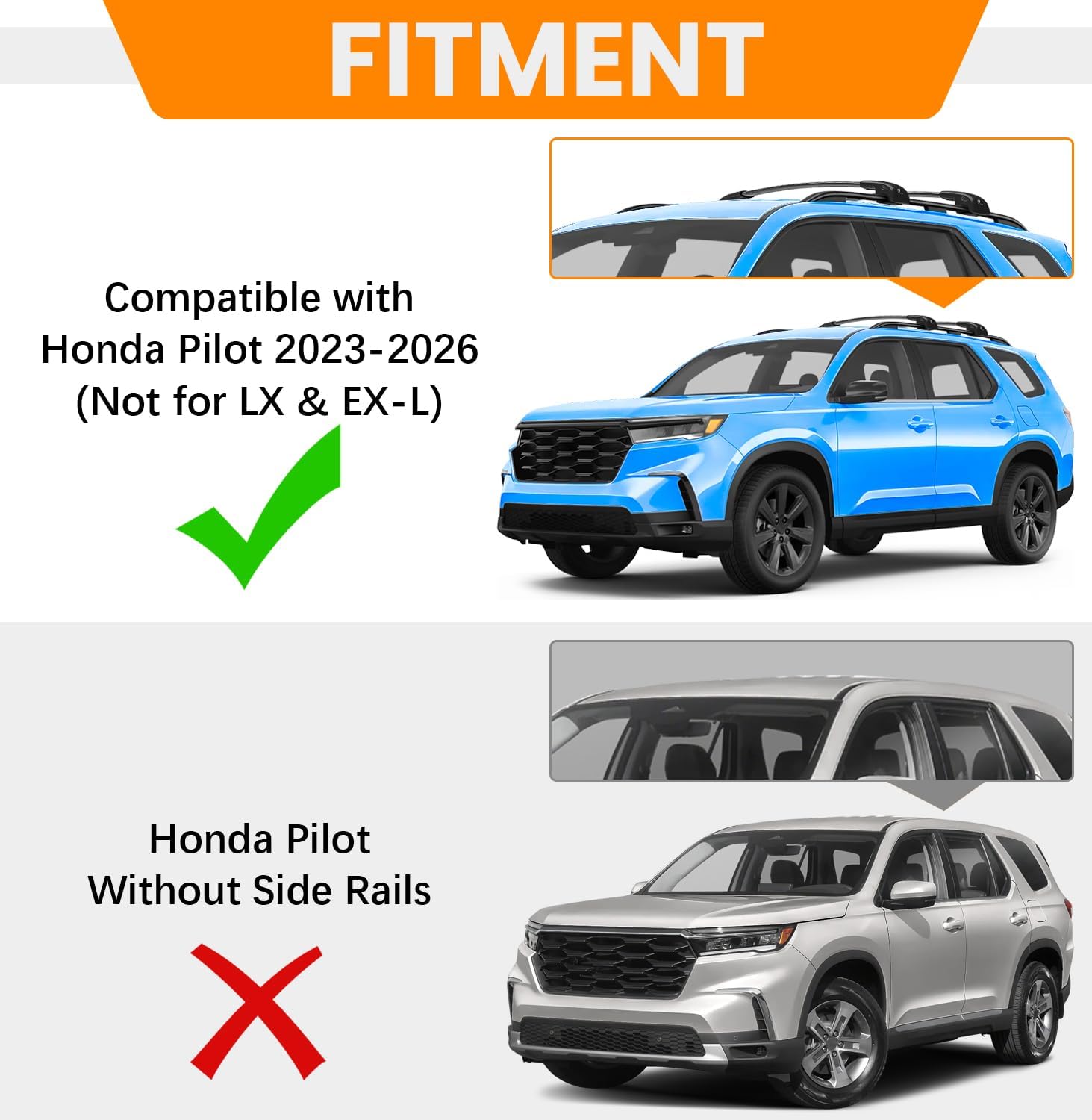 300lbs Roof Rack Cross Bars Compatible with Honda Pilot 2023-2026 Sport TrailSport Touring Elite (Not for LX & EX-L), Aluminum Roof Rails Crossbars Rooftop Cargo Carrier Luggage Rails
