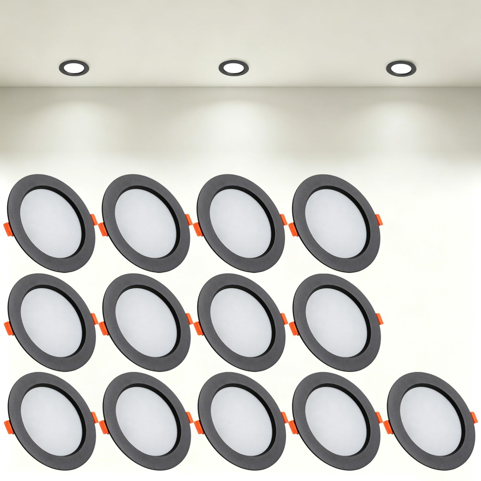 VOGHMOLD 21W Ultra Slim LED Downlight Recessed Ceiling Light 6 inch, 4000K Spot Lights Black Aluminum Trim, Cut Φ160-170mm, AC110-240V Panel Lighting for Office Hallway Closet, 13 Pack